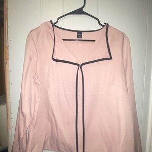 SHEIN Blush Long Sleeve Blouse with Black Trim